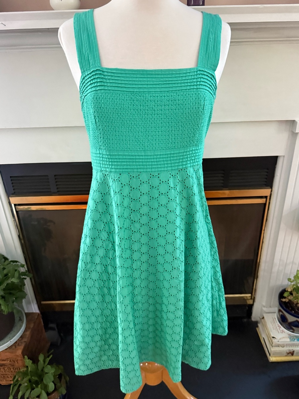 Kim Rogers Mint Green Square-Neck Eyelet Fit-and-Flare Dress